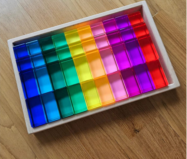 Rainbow-Coloured Mixed Lucite 40 (Cubes & Rectangles)