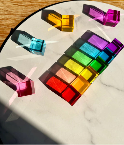 Rainbow-Coloured Mixed Lucite 40 (Cubes & Rectangles)